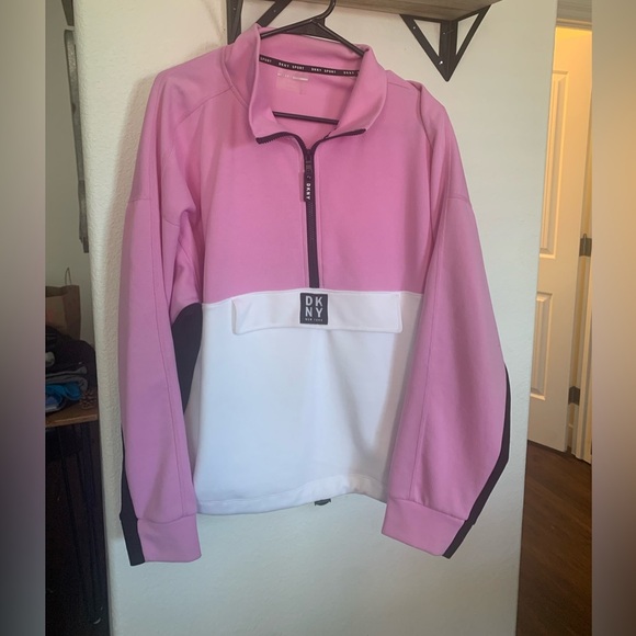 DKNY Pink White 1/2 Zip Pullover - Picture 1 of 7